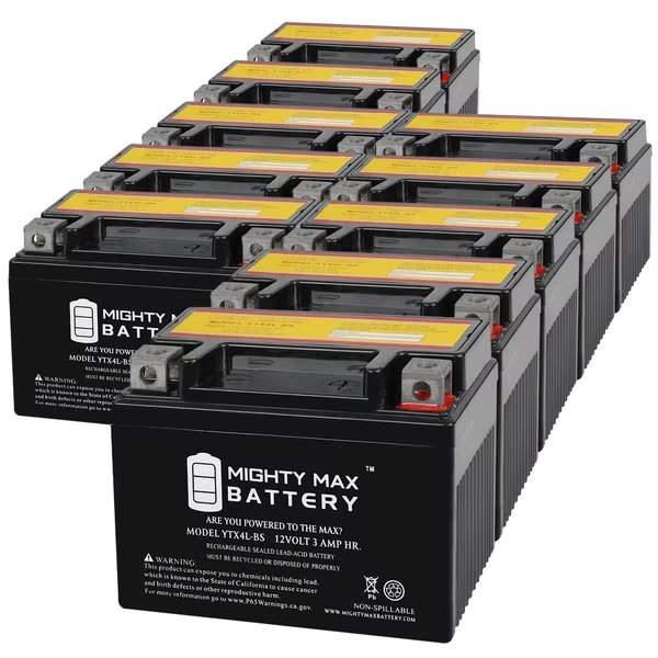 YTX4L-BS 12V 3Ah Replacement Battery compatible with KTM 250 XC 18 - 10PK, Mighty Max Battery, Mfr#: MAX4033595